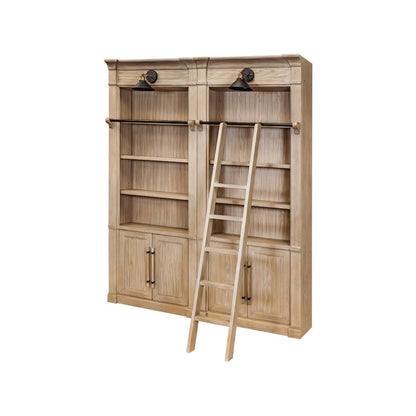Two 8' Tall Bookcase Wall With Ladder, Storage Organizer, Display Shelf, Brown