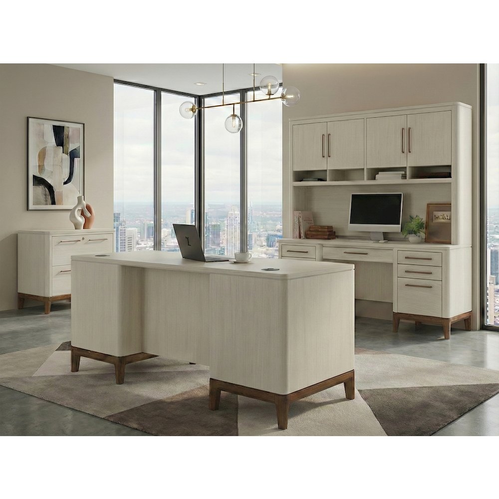 Contemporary Laminate Wood Office Desk & Hutch, Writing Table