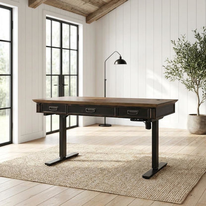 Height Adjustable Electric Desk, Black, Rustic Modern Design, Easy Assembly