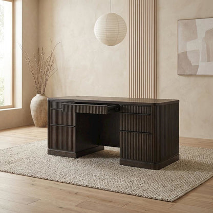 Contemporary Credenza in Warm Finish with Ample Storage