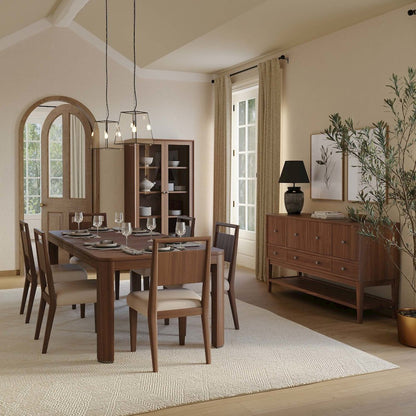 Mid-Century Modern Wood Kitchen Dining Table with Six Chairs, Brown