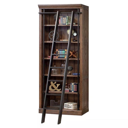 8-Foot Tall Wood Bookcase with 5 Adjustable Shelves, Steel Frame, Brown