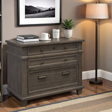 Gray Wood File Cabinet with Lock, Lateral 3 Drawer Storage Unit