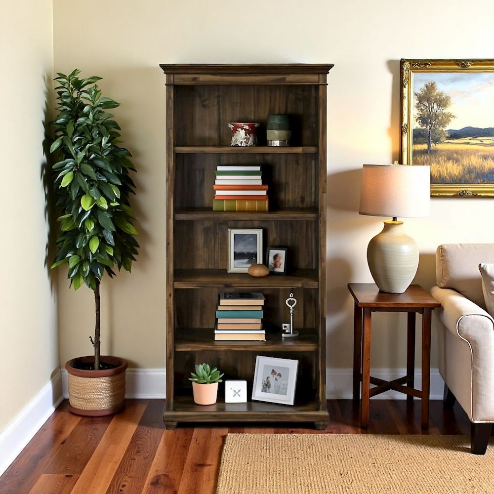 Brown 4 Shelf Bookcase – Wooden Bookshelf for Living Room or Office Use