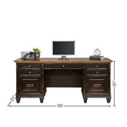 Elegant Office Desk With Drawers, Executive Writing Desk in Black Finish