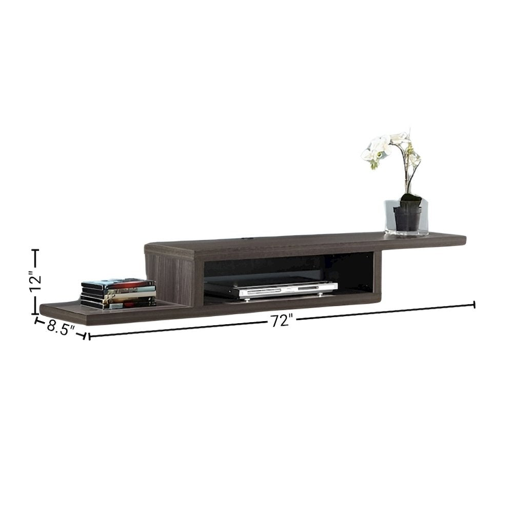 Floating TV Skyline Walnut Stand Wall Mounted Console, 60-Inch Wood Shelf