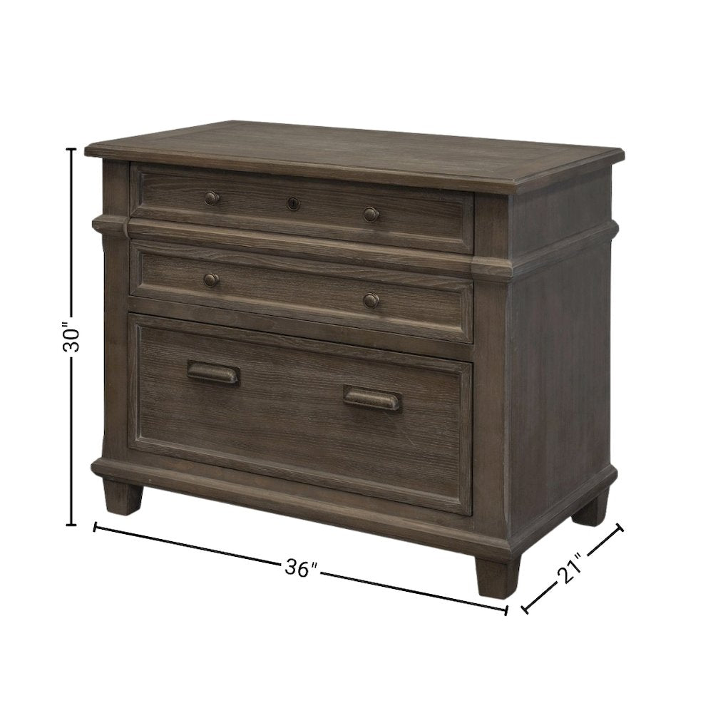 Gray Wood File Cabinet with Lock, Lateral 3 Drawer Storage Unit