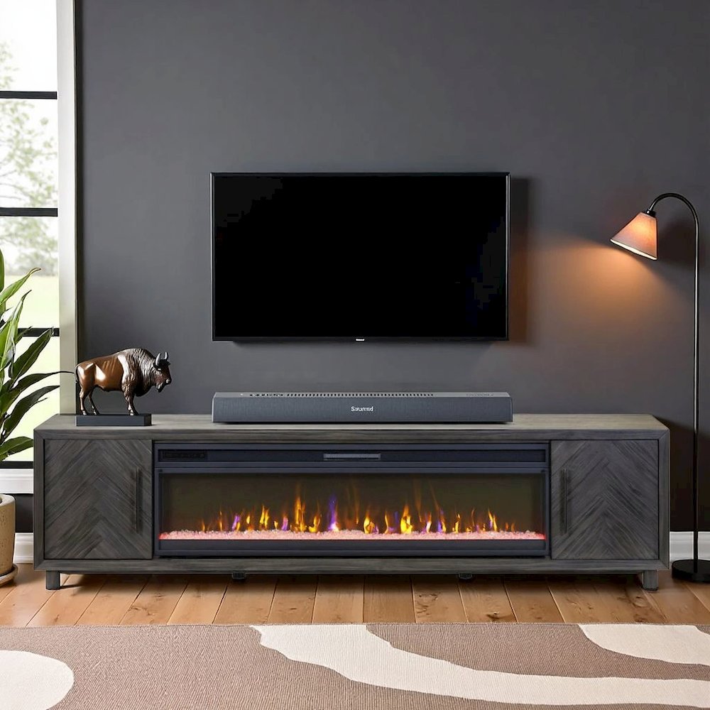 Gray Electric Fireplace TV Stand, Entertainment Console for Living Room