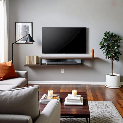 Floating TV Skyline Walnut Stand Wall Mounted Console, 60-Inch Wood Shelf