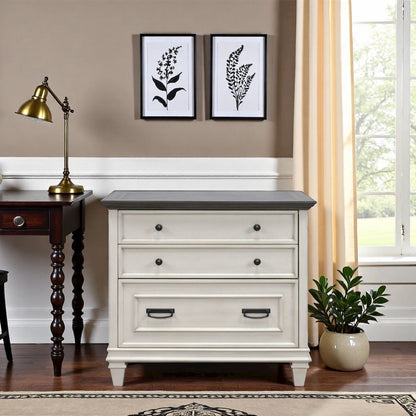 White Wood File Cabinet with Lock, 3-Drawer Lateral Filing Cabinet