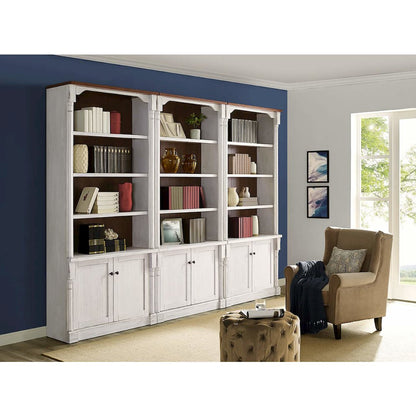Durham Three Rustic 8' Wood Bookcases With Doors, White