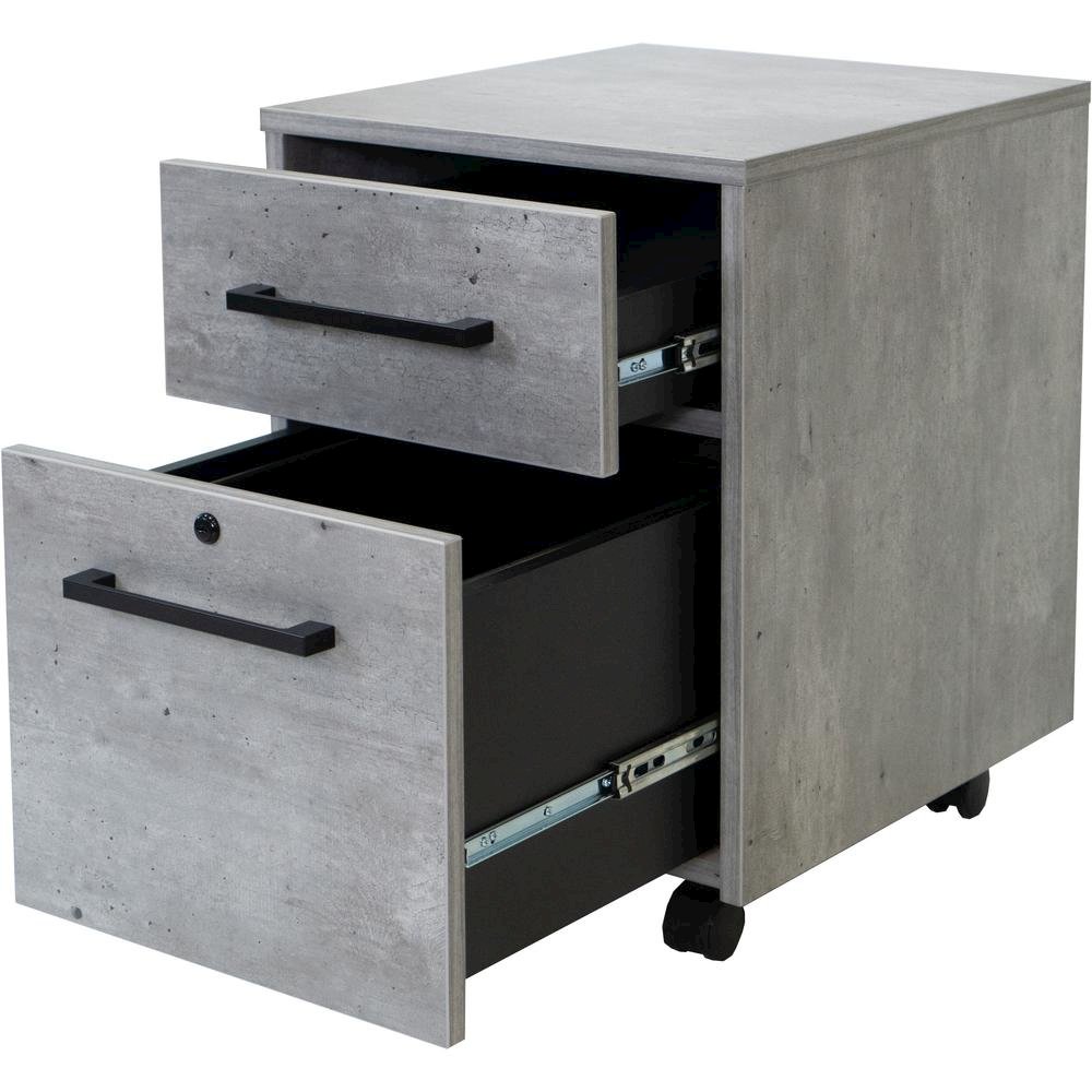 Two Drawer File Cabinet, Laminate, Rolling Casters, Locking, Gray