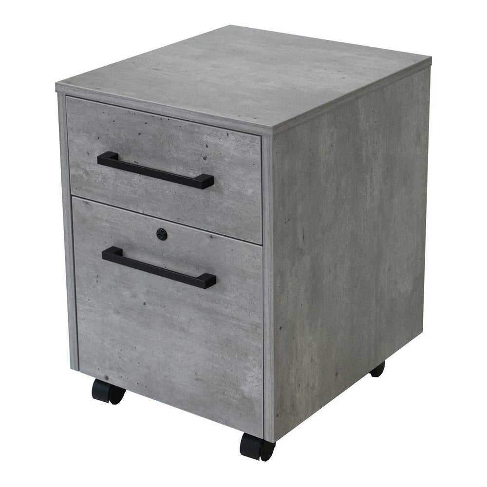 Two Drawer File Cabinet, Laminate, Rolling Casters, Locking, Gray