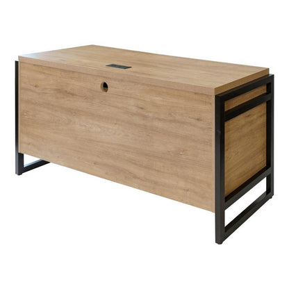 Wood Laminate Office Desk, 7 Drawers, 2 Locking File, Brown