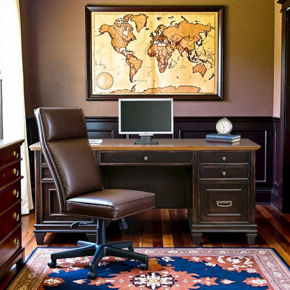 Elegant Office Desk With Drawers, Executive Writing Desk in Black Finish