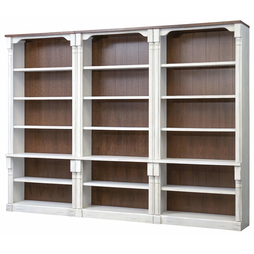 Durham Three Rustic Open 8' Wood Bookcases, White