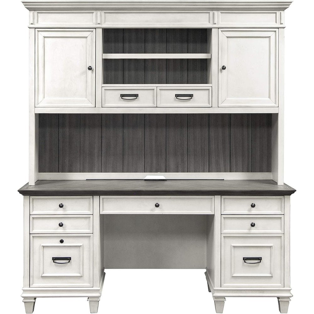 Wood Hutch with Wire Mesh Doors, 2 Utility Drawers, 1 Shelf, White Finish