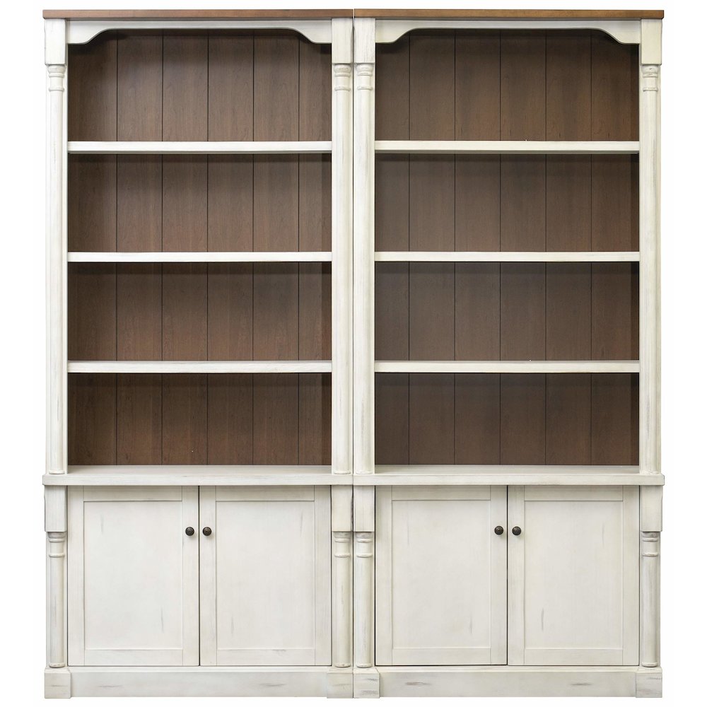 Durham Two Rustic 8' Wood Bookcases With Doors, White