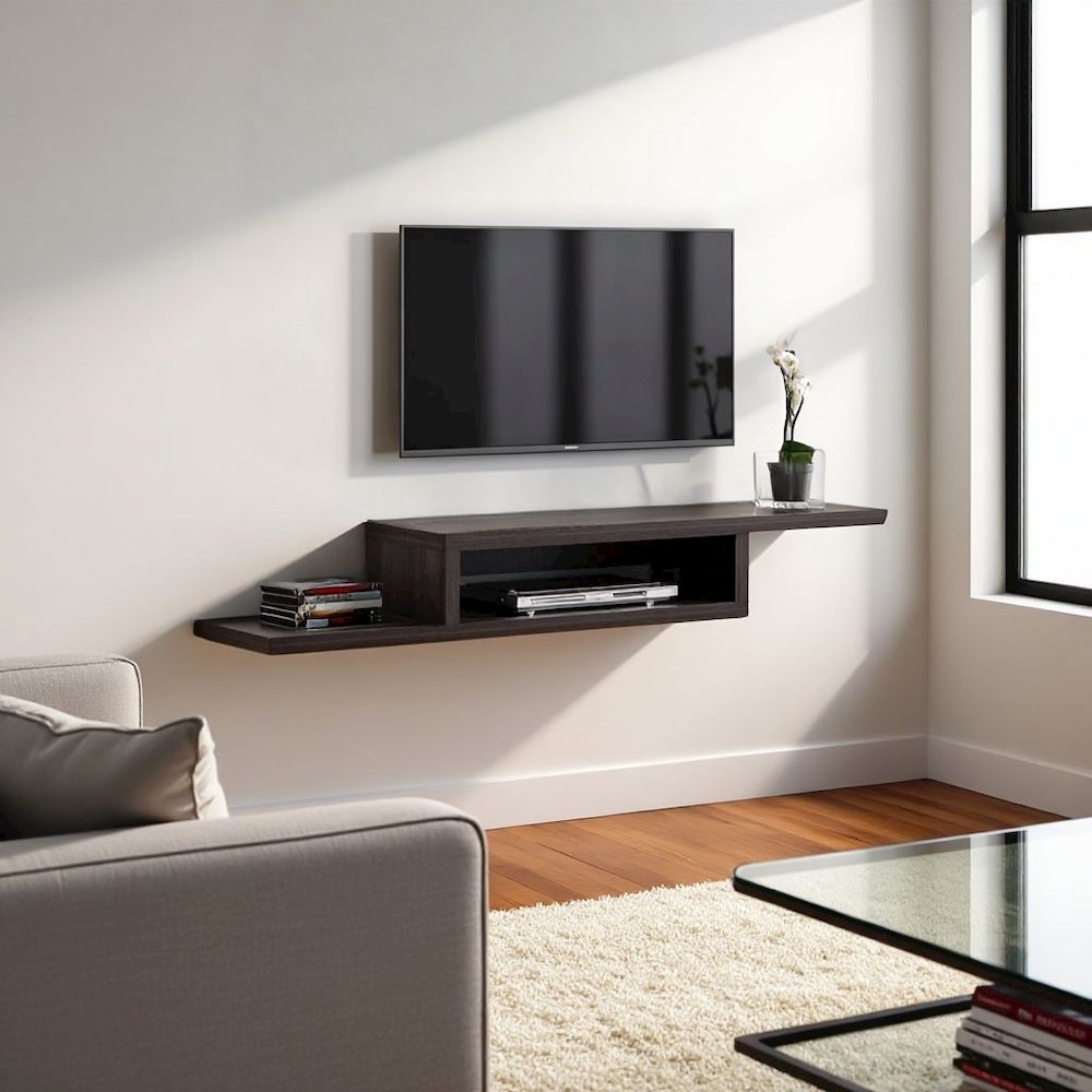 Floating TV Skyline Walnut Stand Wall Mounted Console, 60-Inch Wood Shelf