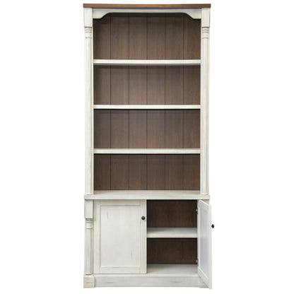 Tall Bookshelf With Doors – White Wood Bookcase With Storage Shelving