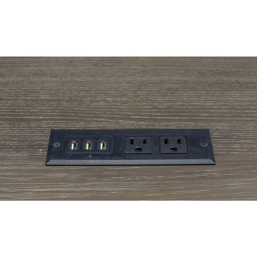 Wood Writing Desk, 3 Drawers, Power Center, Charging Shelf, Gray Finish