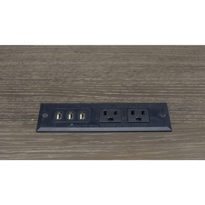 Wood Writing Desk, 3 Drawers, Power Center, Charging Shelf, Gray Finish