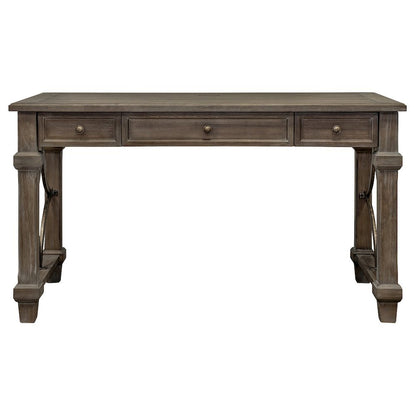 Wood Writing Desk, 3 Drawers, Power Center, Charging Shelf, Gray Finish