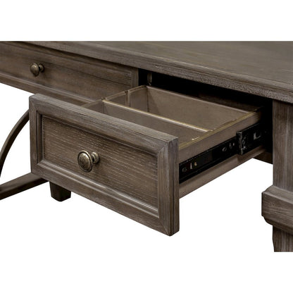 Wood Writing Desk, 3 Drawers, Power Center, Charging Shelf, Gray Finish