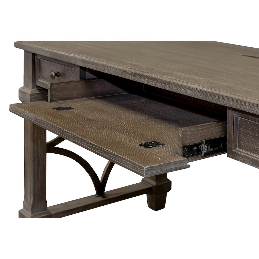 Wood Writing Desk, 3 Drawers, Power Center, Charging Shelf, Gray Finish
