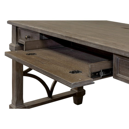 Wood Writing Desk, 3 Drawers, Power Center, Charging Shelf, Gray Finish