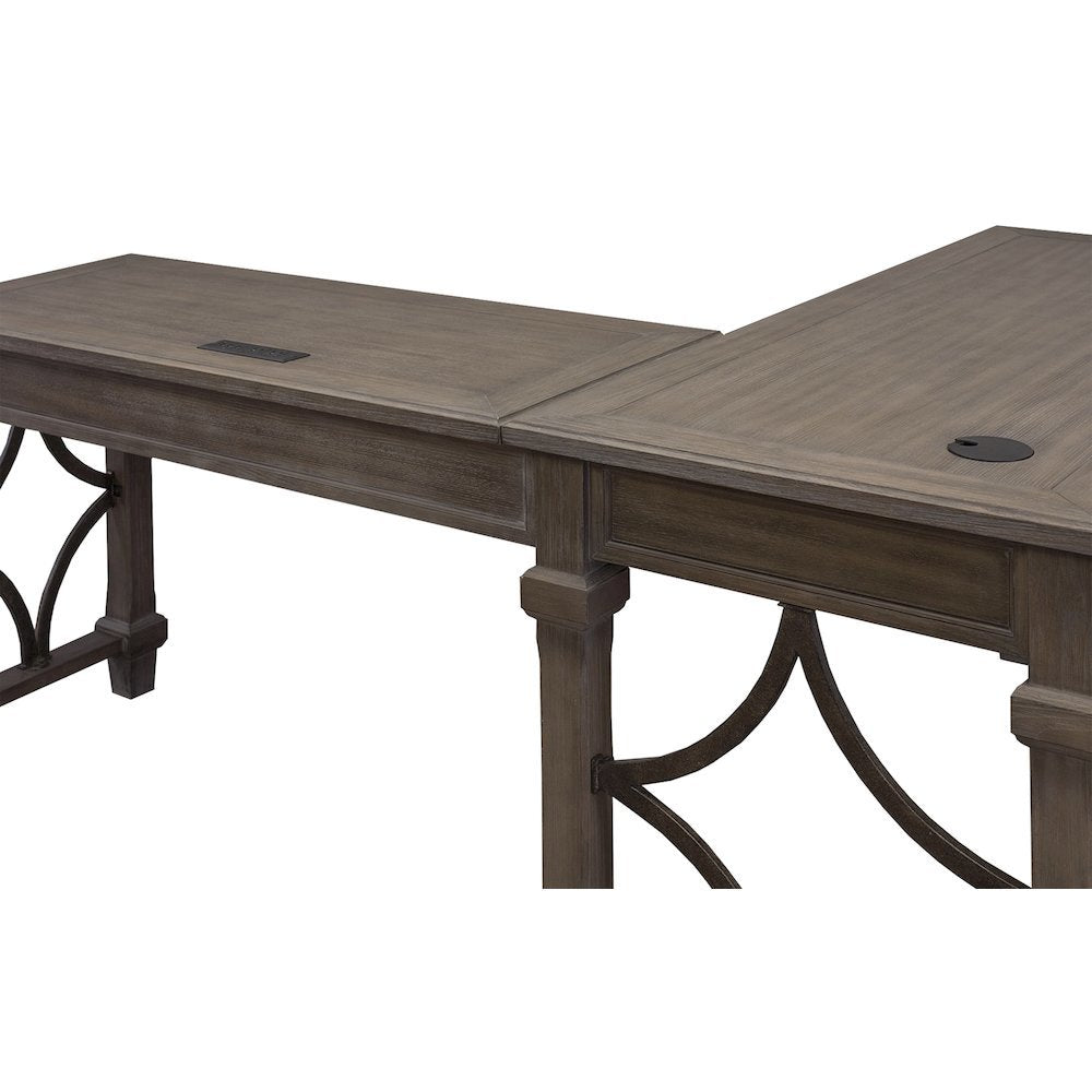 Wood Open L-Desk & Return, 2 Drawers, Center Pencil Drawer, Gray