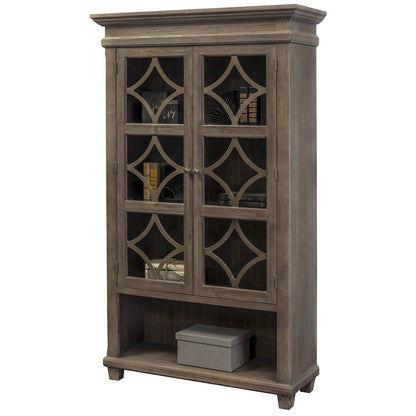 Gray Bookcase with Glass Doors and Storage Cabinet for Display