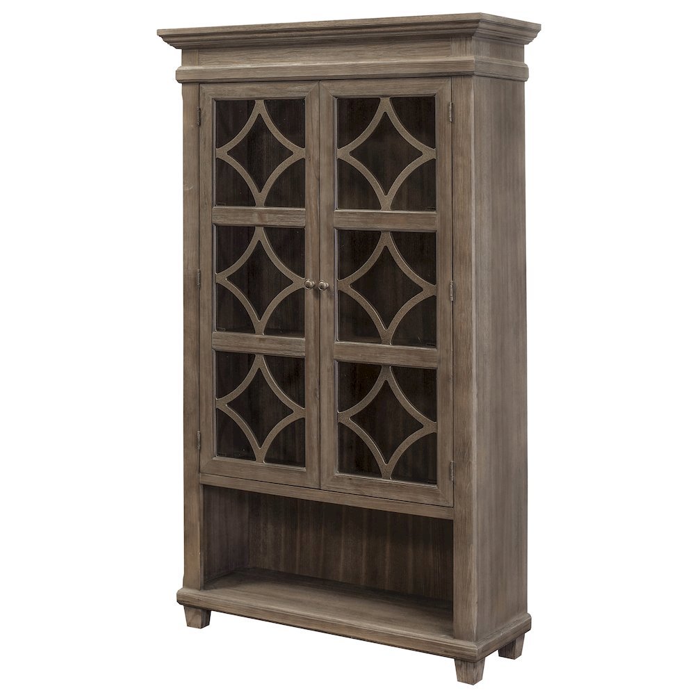 Gray Bookcase with Glass Doors and Storage Cabinet for Display