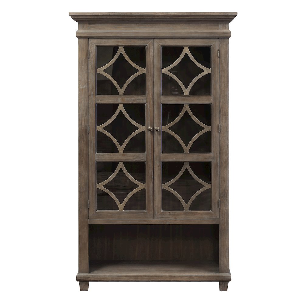 Gray Bookcase with Glass Doors and Storage Cabinet for Display