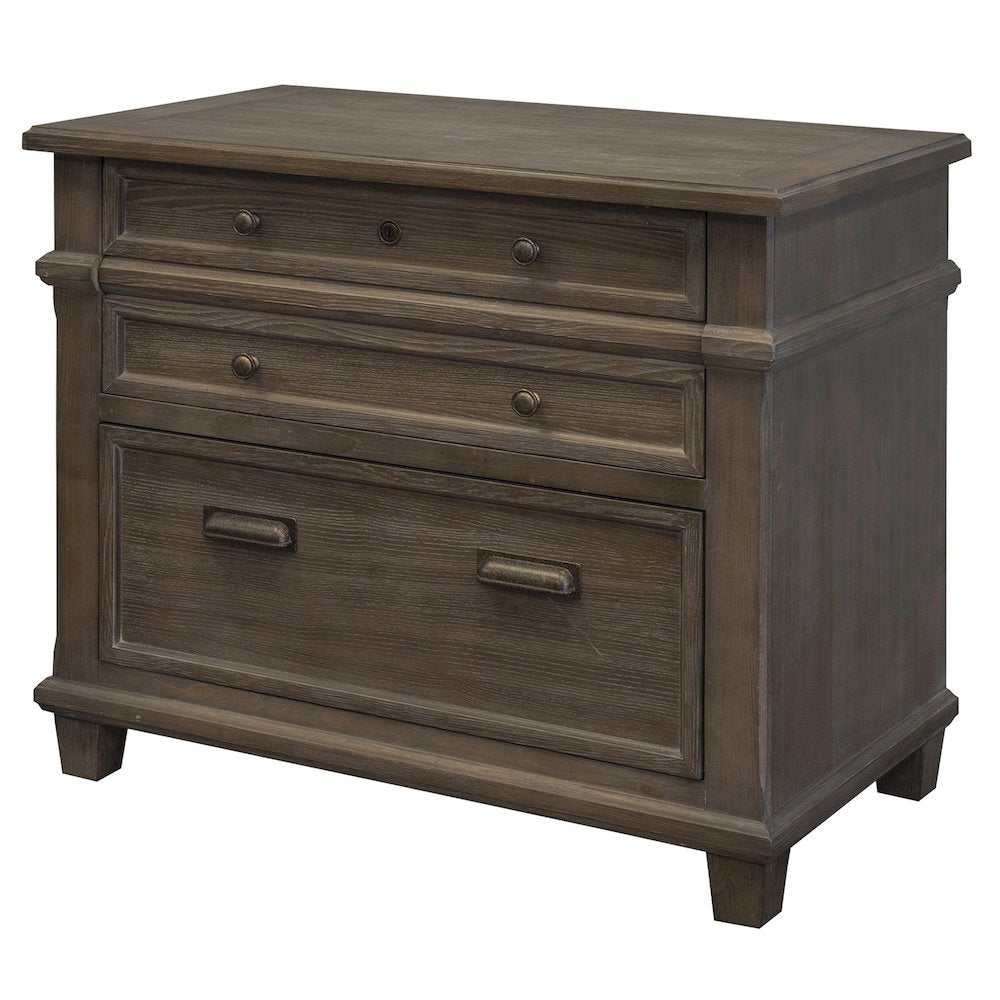 Gray Wood File Cabinet with Lock, Lateral 3 Drawer Storage Unit