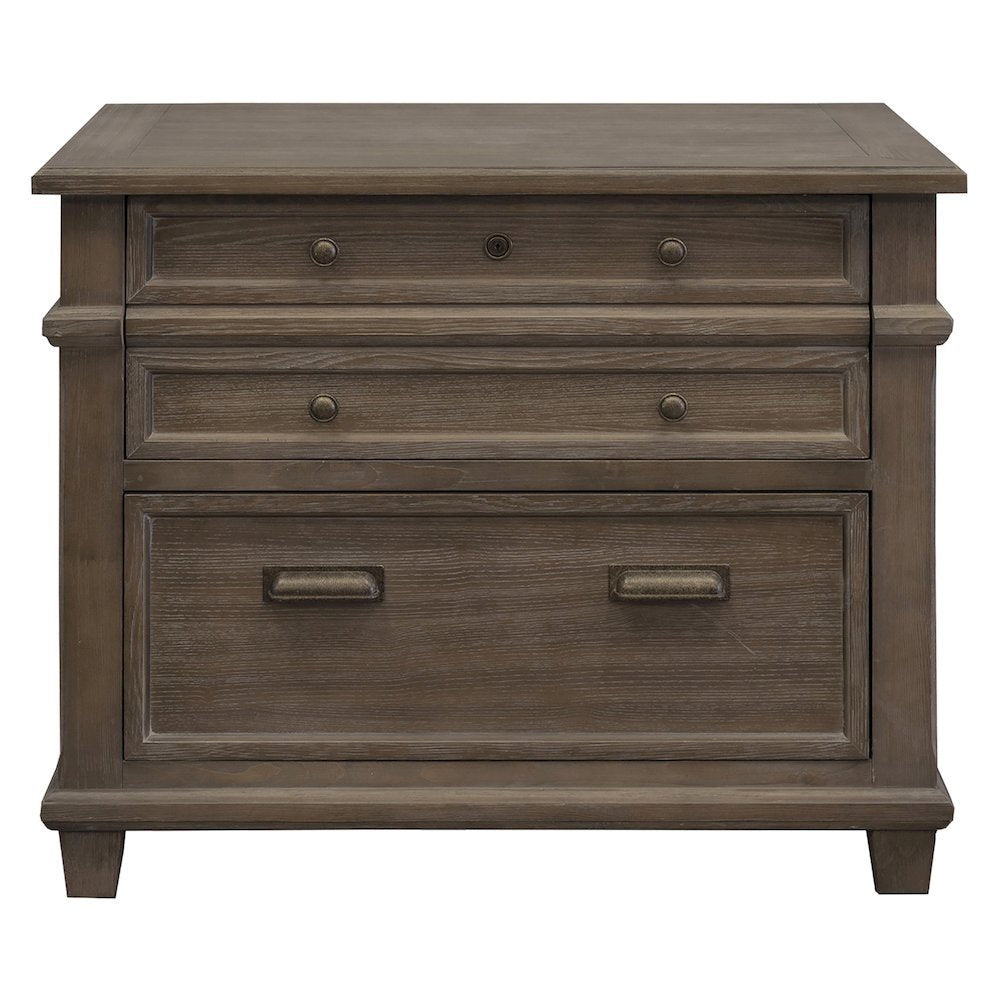 Gray Wood File Cabinet with Lock, Lateral 3 Drawer Storage Unit