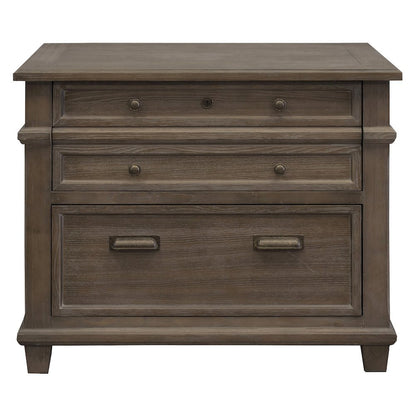 Gray Wood File Cabinet with Lock, Lateral 3 Drawer Storage Unit