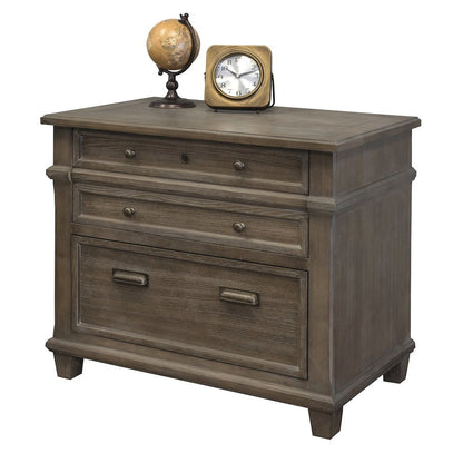 Gray Wood File Cabinet with Lock, Lateral 3 Drawer Storage Unit