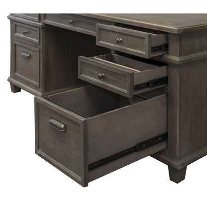 Wood Double Pedestal Executive Desk, 7 Drawers, 2 File Drawers, Gray