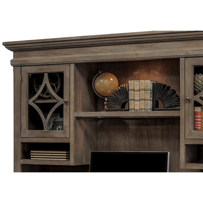 Wood Hutch with Glass Doors, 3 Adjustable Shelves, 2 Open Compartments, Gray