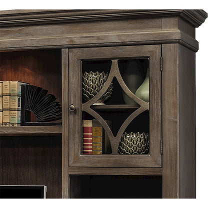 Wood Hutch with Glass Doors, 3 Adjustable Shelves, 2 Open Compartments, Gray