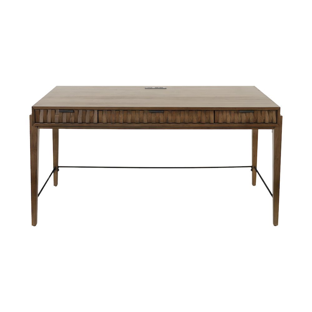 Mid-Century Modern Writing Desk, 3 Drawers, Power Center, Brown