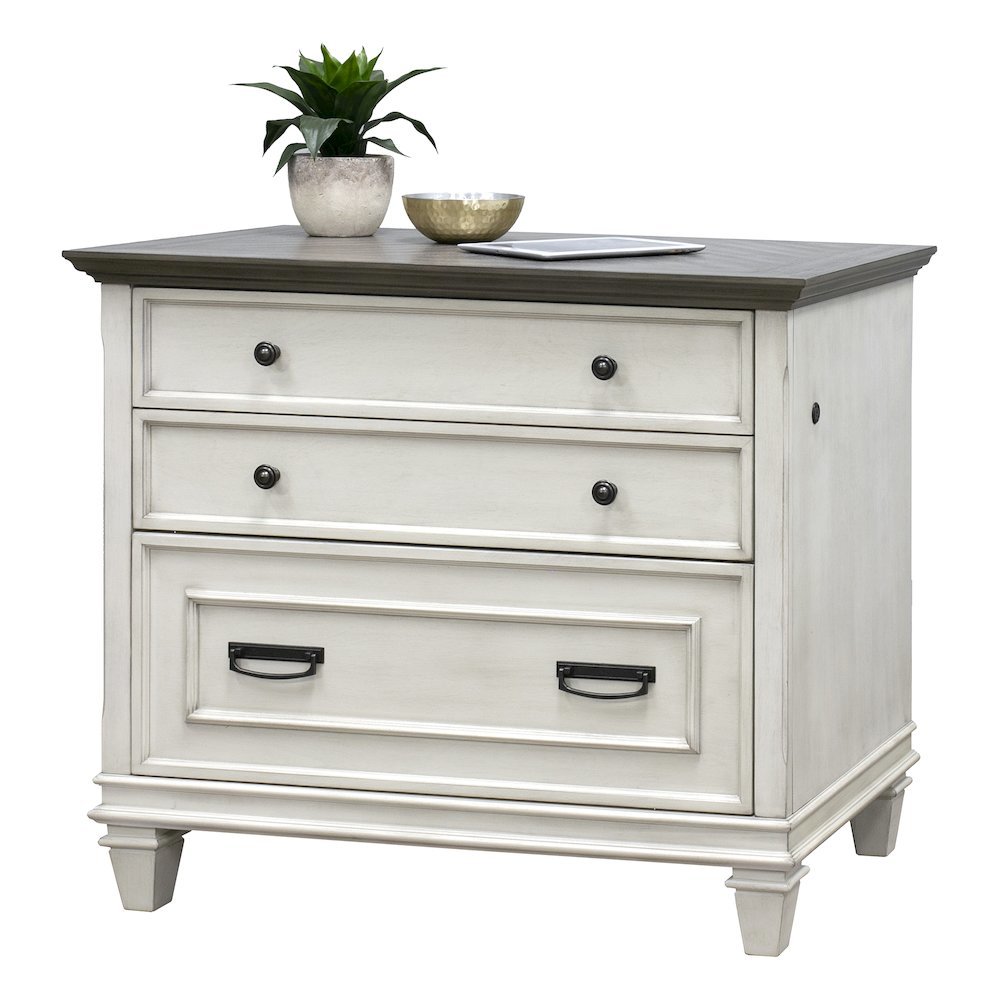 White Wood File Cabinet with Lock, 3-Drawer Lateral Filing Cabinet