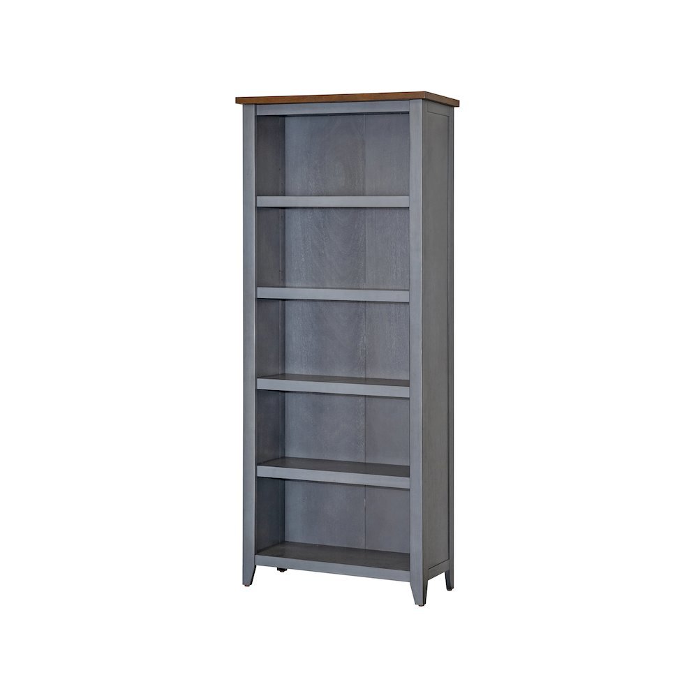 Farmhouse Open Wood Bookcase, 3 Adjustable Shelves, 1 Fixed Shelf, Blue