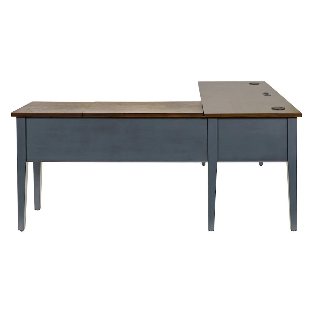 Wood Half-Pedestal Writing Desk and Return, 5 Drawers, Sit/Stand Return, Blue