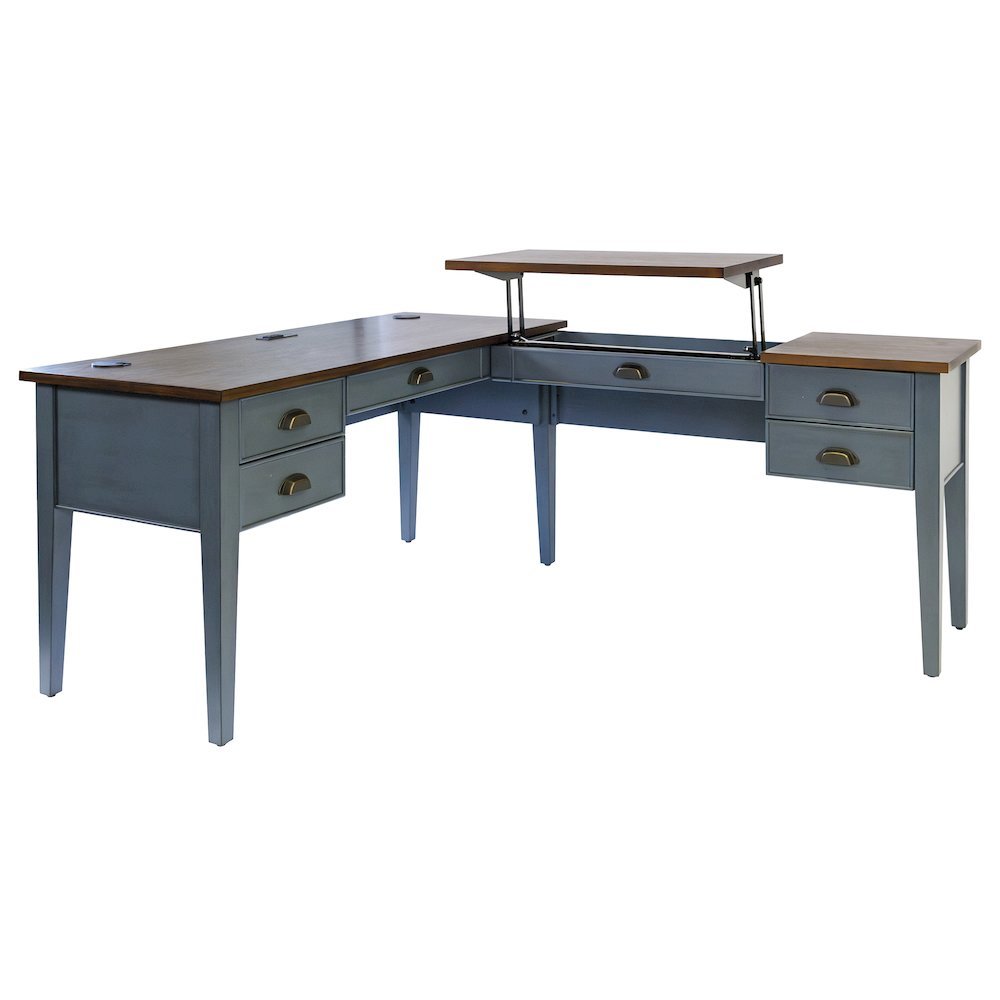 Wood Half-Pedestal Writing Desk and Return, 5 Drawers, Sit/Stand Return, Blue
