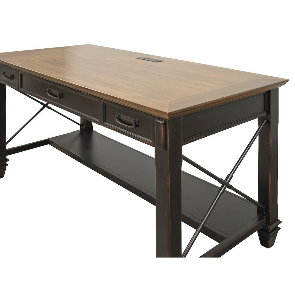 Wood Writing Desk, 3 Drawers, Power Center, Finished on All Sides, Brown