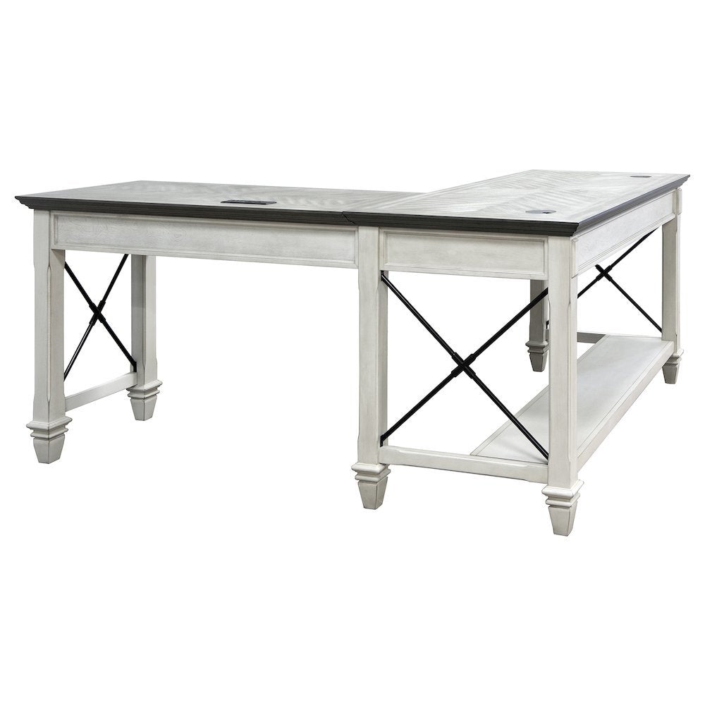 Wood Open L-Desk and Return, 4 Drawers, Power Center, White