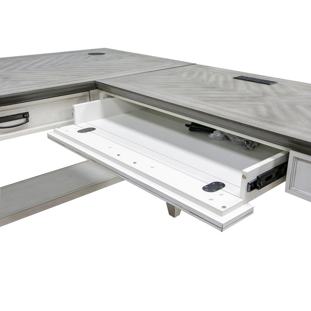 Wood Open L-Desk and Return, 4 Drawers, Power Center, White