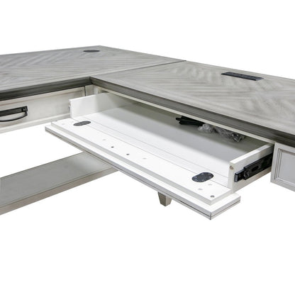Wood Open L-Desk and Return, 4 Drawers, Power Center, White